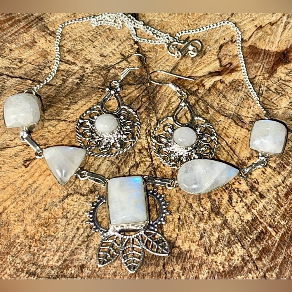 Rainbow Moonstone Necklace & Earrings Set